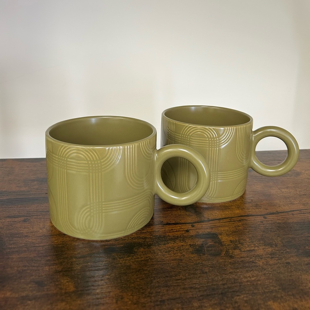 Olive Green Ceramic Mugs Set 16 oz